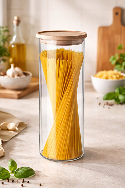 Genel Markalar Ahşap Kapaklı Büyük Cam Kavanoz 1,8lt, Bakliyat ve Kuruyemiş i...