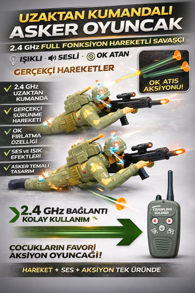 YILDIRIM OYUNCAK Uzaktan Kumandalı Led Işıklı Müzikli Ok Atan 30 cm Sürünen Ç...