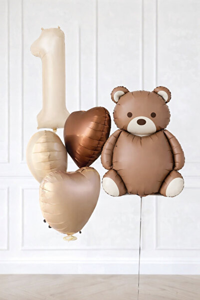 BALON DİYARI Σετ μπαλονιών γενεθλίων με θέμα το ρετρό αρκουδάκι για 1 έτος