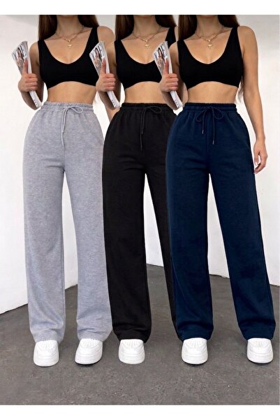 ZEALİS üçlü paket siyah gri lacivert düz paça geniş kalıp eşofman altı