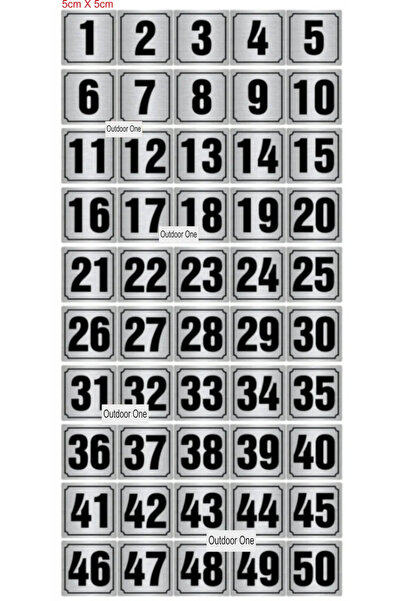 Outdoor One Kapı, Masa, Dolap Numarası Metal 1-50 Arası Sıralı 5x5 Cm Arkası ...