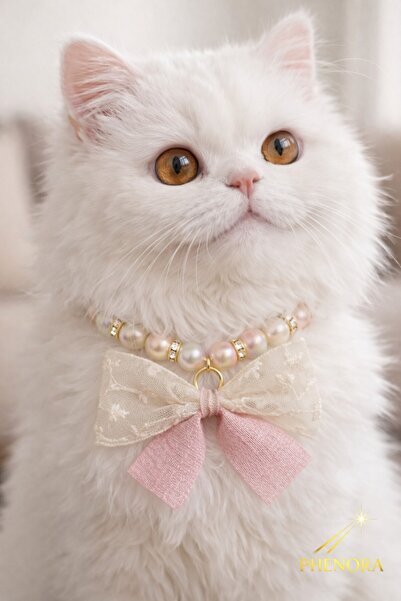 PHENORA Stylish Design Cat Collar - Pink Cat Necklace with Bow Pattern