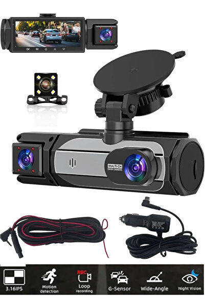 MPIA 1080p Ön Arka ve Araç İçi Kayıt Kamerası 3 kamera Lens Hareket Algılama ...