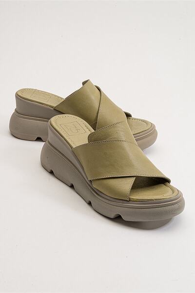 Zeynep Sıradağlı Γυναικείες παντόφλες από γνήσιο δέρμα Aqua Green Ebramo