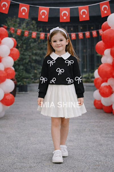 MİA SHİNE S Girls' 23 April Bow Detail 2 Piece Combination Set