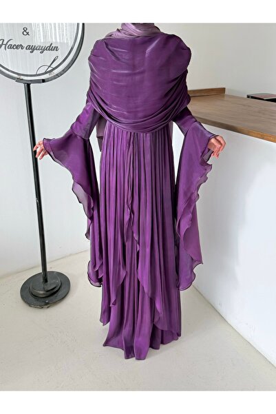 hacer ayaydın Βραδινό φόρεμα με ντραπέ λεπτομέρεια, βολάν στα μανίκια και κάπ...