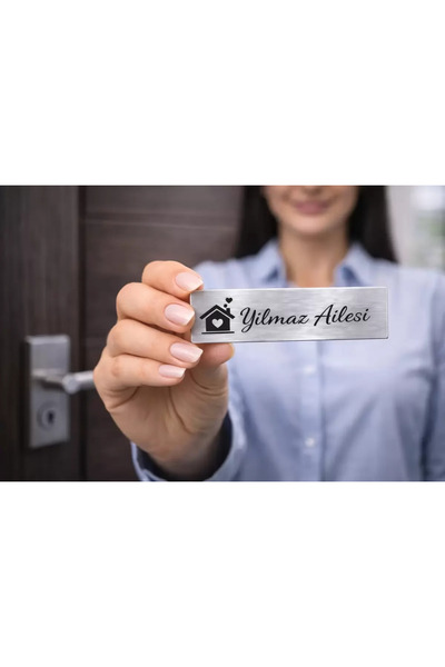 Outdoor One Kişiye Özel Kapı İsimliği Çelik Kapı İsimliği EL YAZISI GÜMÜŞ 10X...