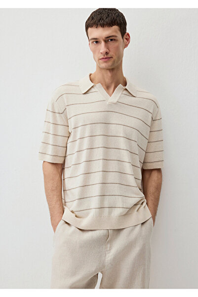 Mavi Ecru gestreiftes Strickpolo 0710305-70057