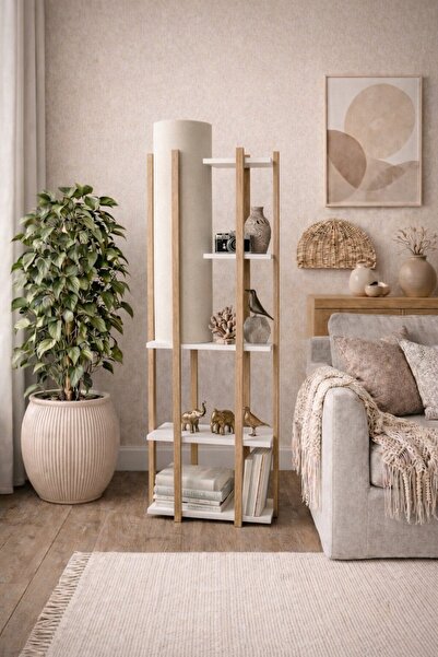 Turkish Home مصباح أرضي مودرن بني وأبيض مع رفوف تخزين – 140 سم