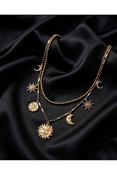 KARE ACCESORIES Marka Model Güneş Ay Charm Kolye