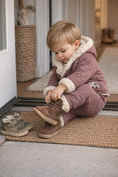 Babyhola Kız Erkek Bebek Çocuk Tulum Takım Görünümlü Velsoft Kapüşonlu Kışlık...