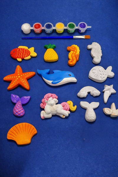 magnocandles 13 Adet Deniz Temalı ve Unicorn Büyük boy Taş Boyama Seti Anne, ...