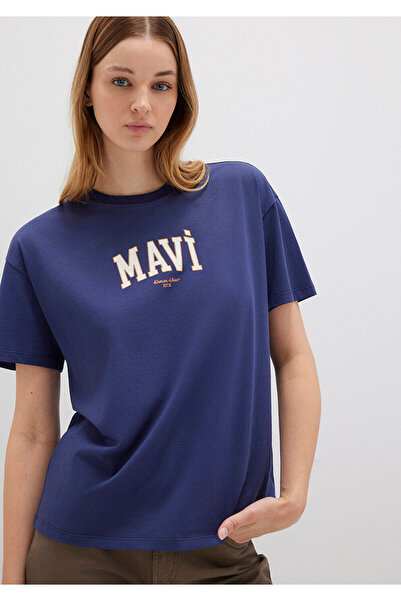 Mavi Tricou cu logo imprimat albastru bleumarin Loose Fit / Loose Fit confort...