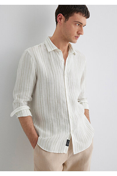 Mavi Linen Blend Green Striped Ecru Shirt Regular Fit / Regular Cut 0211525-7...