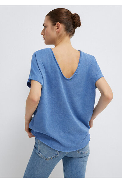 Mavi Strukturiertes blaues Basic-T-Shirt mit lockerer Passform / lockerer, en...