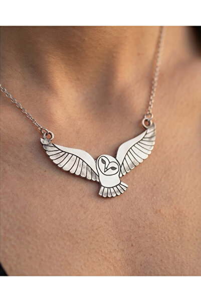 Silvermage Sertifikalı Gümüş Kolye baykuş Motifli Elişi Minimalist Tasarım