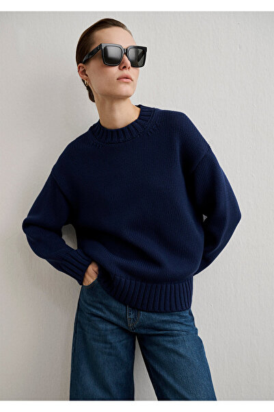 Mavi Navy Blue Oversize Crew Neck Sweater - 1710516 -84371
