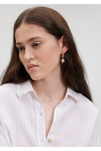 Mavi Boncuk Detaylı Altın Rengi Küpe 1912499-34961