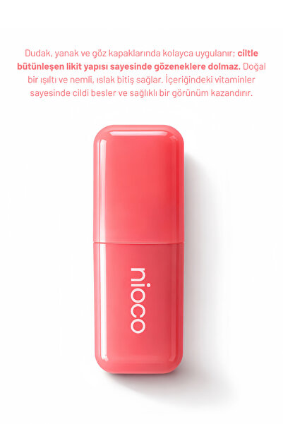 NİOCO Likit Allık | Liquid Blush | Ruj & Göz Farı | Kalıcı Yüksek Pigmentli | Juicy Tint