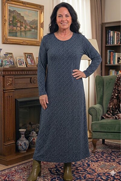 elma abone Plus Size Women's Pigment Printed Combed Cotton Dress