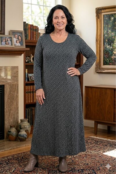 elma abone Plus Size Women's Pigment Printed Combed Cotton Dress