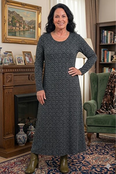 elma abone Plus Size Women's Pigment Printed Combed Cotton Dress