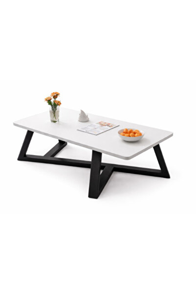 BASE Coffee table for living room, MDF top, metal X GOLD legs 80 x 40cm