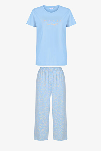 Penti Light Blue Wonderful Cotton Piece Capri Pajama Set