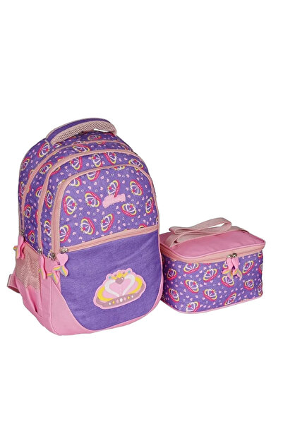 Relaxion Pembe Kalpli İlkokul Çantası Beslenme Çantalı 1350-14