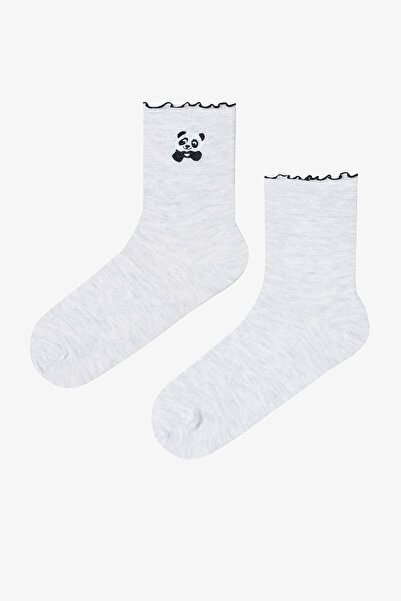 Penti Siyah Gri Beyaz Frill Panda 2li Soket Çorap