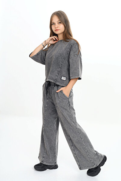 HayKids طقم بدلة رياضية بأكمام قصيرة ورقبة دائرية وقابلة للغسل للفتيات