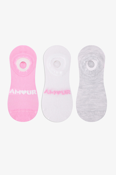 Penti 3 Pairs of Seamless Cotton Colored Amour Slogan Patterned Sneaker Socks