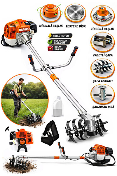 Dragro 4x4 2 Zamanlı Yan Tipi Benzinli Motorlu Ot Çalı Tırpanı Çim Biçme Maki...