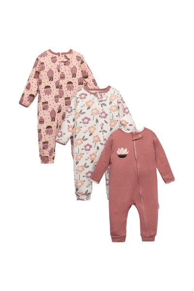 Mou&Kou 3-Piece Combination Baby Romper Set 100% Cotton Zippered Without Boot...