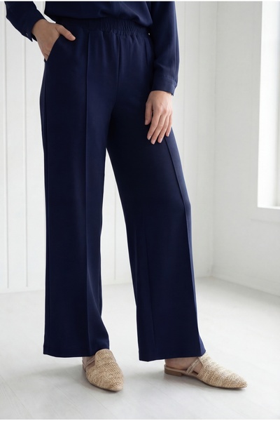 MİHRA STORE Zayna Bol Paça με ρέλι Παντελόνι κατάδυσης-ΜΤ3555 Ναυτικό Μπλε