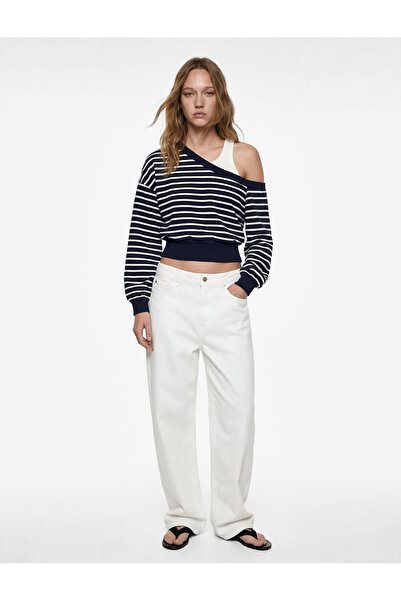 Koton Άνετο μακρυμάνικο φούτερ με λαιμόκοψη καγιάκ και ρίγες στους ώμους