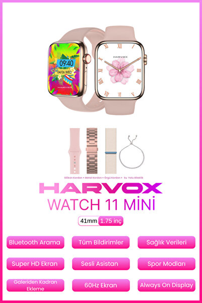 HARVOX Watch 10 Mini Akıllı Saat Hediye Dolu Kutu İçeriği 3 Kordon ve Bileklik