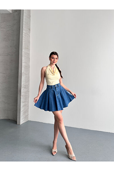 MARLİX Μίνι φούστα Jean με πλισέ