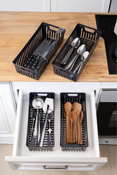 Bayev Set negru Clio cu 4 suporturi modulare pentru linguri și ustensile, org...