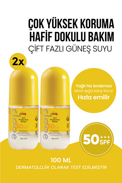 clooe Vegan Çift Fazlı Güneş Suyu 50 SPF+ Çok Yüksek Koruma 100 ml - 2'li Set