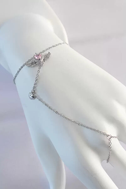 Skygo 316L فولاذ فضي اللون وردي حجر الزركون مجنح القلب موديل Şahmeran - TJ-SN584