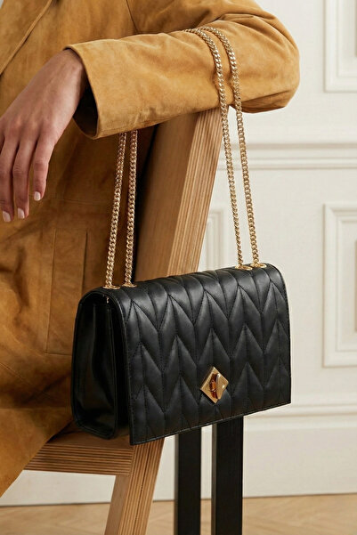 Marjin Geantă de umăr cu lanț de aur pentru femei Delbin Negru
