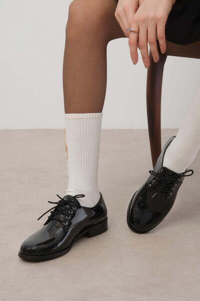 Mio Gusto Berta Siyah Renk Rugan Kadın Oxford Düz Ayakkabı