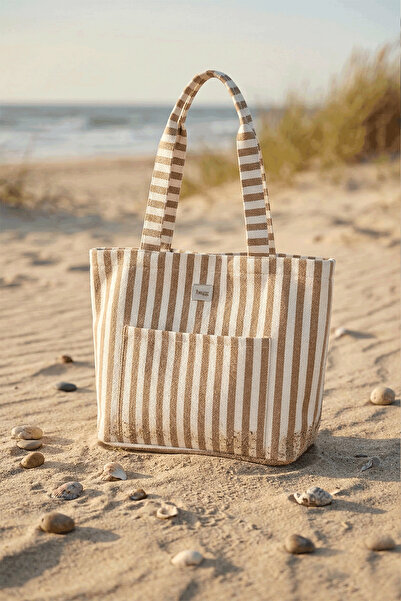 bagg Чанта от тъкан с раирани ивици от норка