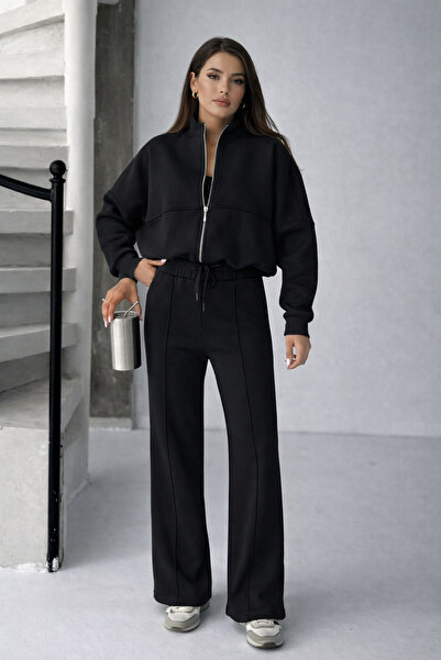 İLKCET MODA Set de top și pantaloni scurti pentru femei, cu guler cu fermoar,...