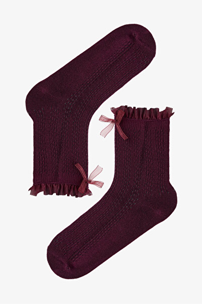 Penti Pamuklu Bilek Kısmı Kurdele Detaylı ve Tül Fırfırlı Soket Çorap
