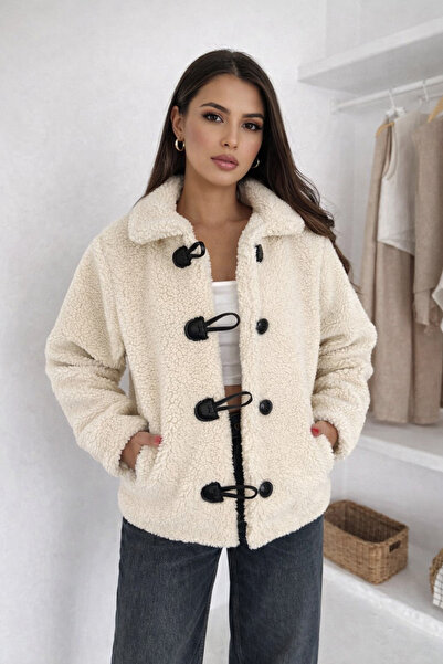 İLKCET MODA معطف من القطيفة قصة فضفاضة مزين بأزرار