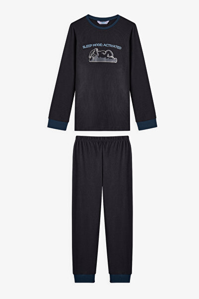 Penti Set de pijamale pentru băieți Antracit Yeti Monster cu imprimeu termic