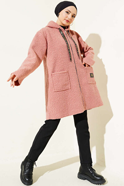 Tesettür Diyarı Παλτό με κουκούλα και φερμουάρ, τύπου μπουκλέ, για τουρκική ε...