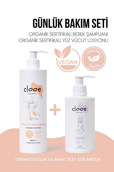 clooe Günlük Bakım Seti - Organik Bebek Şampuanı (400ML) - Organik Bebek Losy...